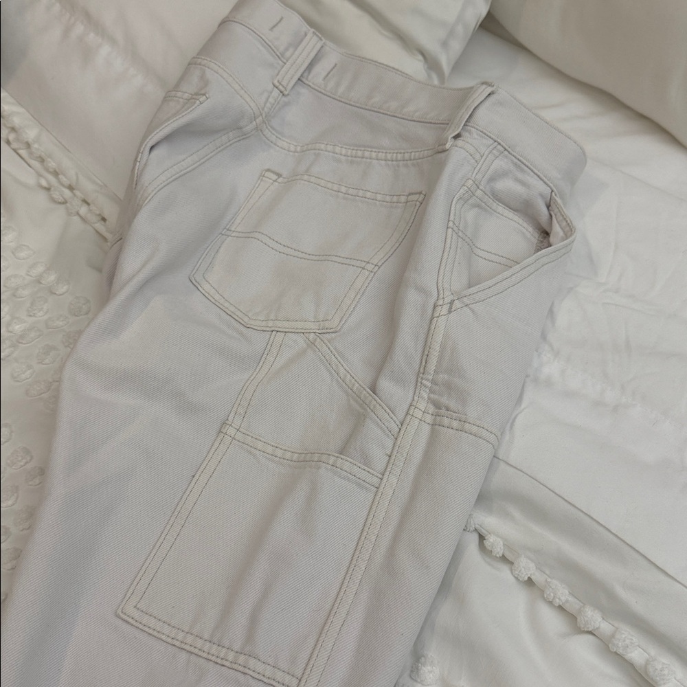 Abercrombie & Fitch Ecru Carpenter Jeans The Slouchy Jean MidRise Curve Love 25R - Picture 8 of 11